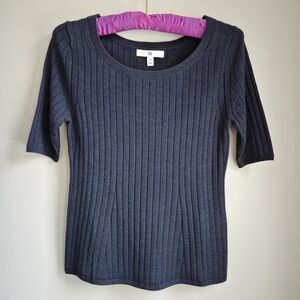 100%Merino NWOT Banana Republic Soft Ribbed Knit Fitted Navy T Shirt Top XS